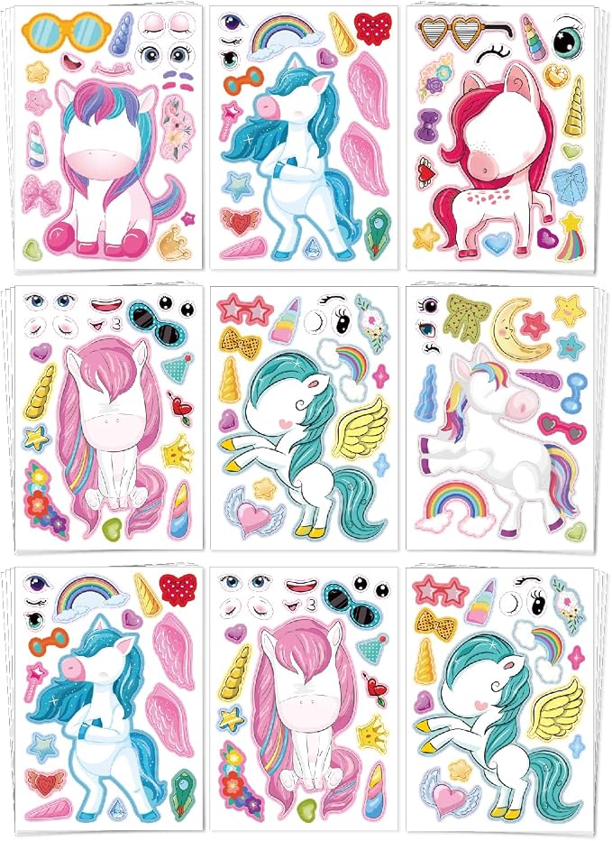 Aowplc 30 Sheets Make a Unicorn Stickers for Kids Party Favors, Birthday Decorations & Craft Activities