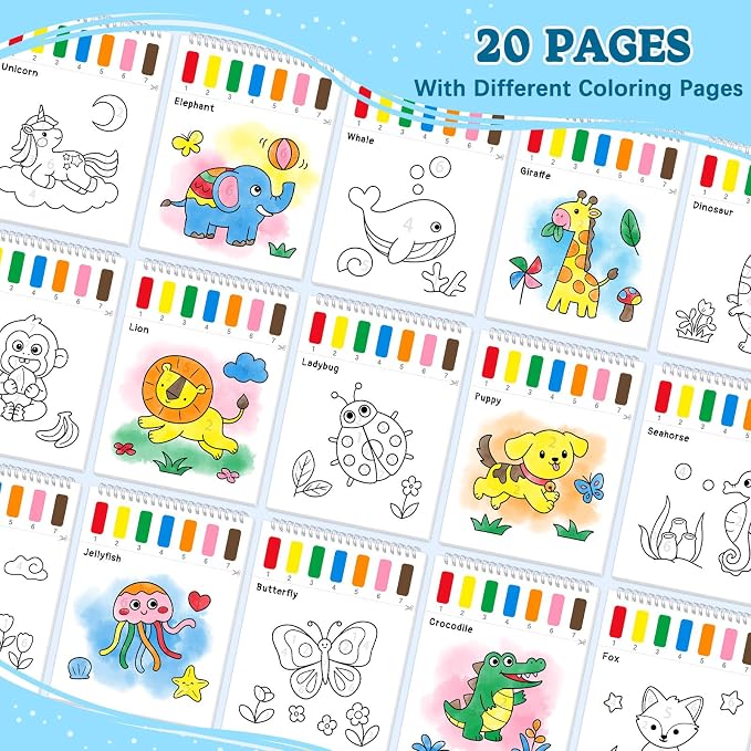 SOCOLER Paint with Water Coloring Books for Toddlers,Animal Theme Mess Free Watercolor Painting Papers for Kids Water Color Paint Kit Art Craft Gift for Ages 1-3, 4-8