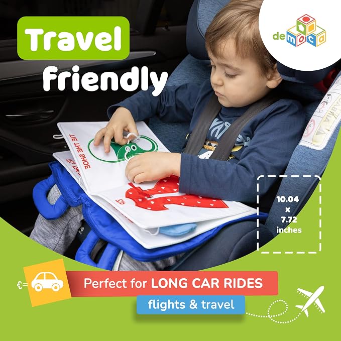 Toddler Travel Toys for Airplane and Car Rides, Busy Book for Toddlers 1-3 | Quiet Book Plane Toys for 1 Year Old, Montessori Activity Book with All Parts Attached, Screen Free Toy Gift
