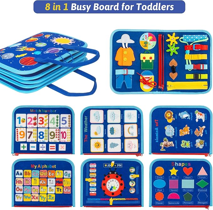 Toddler Busy Board Montessori Toys, Sensory Busy Book for 3 4 5 6Year Old | Montessori Toys , Preschool Learning Activities with Life Skills, Toddler Travel Toys，Educational Activity Developing Sensory