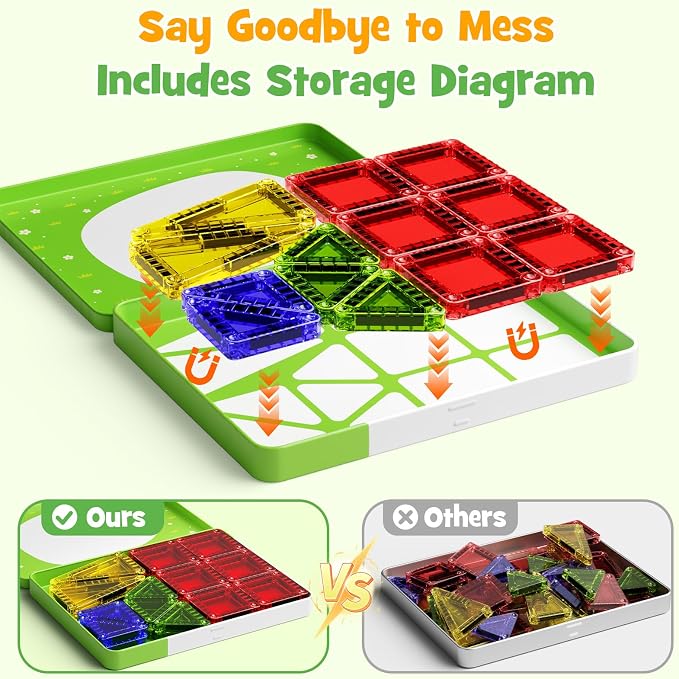 Travel Magnetic Car Tiles Set: Strong Magnets,Road Trip Essentials | 26 PCS Mini Magnet Building Blocks in Tin Box, 0.65lb Pocket Educational Toy, Toddler Airplane Activity Toys Ages 3-8