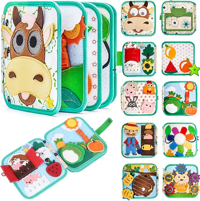 Road Trip Toys for Toddlers 1-3,Felt Board for Toddlers 1 2 3 yeas Old. Quiet Book Airplane Travel Toys, Sensory Early Learning Educational Activity Books, Birthday Gifts (Pure Little Calf)