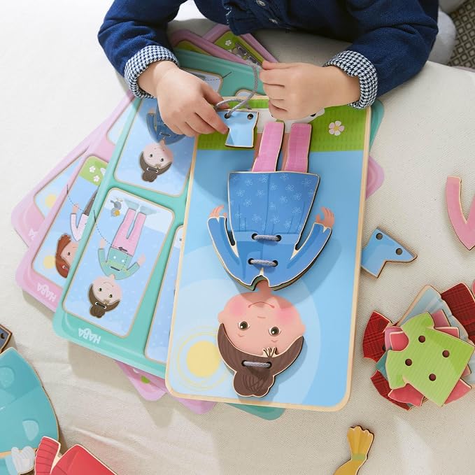 HABA Dress Me Lacing Cards Game - Montessori Fine Motor Skills Toy for Preschool Learning Activities and Kindergarten Toys with 36 Wooden Pieces