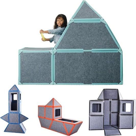 Superspace Giant Magnetic Fort Building Panels - The Big Set, Turquoise, 24 Panels, Life-Size Magnetic Tiles Kids, Build Forts Castles Rockets, STEM Toy Ages 3-10+, Eco-Felt, Indoor & Outdoor