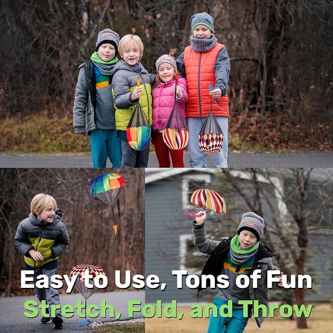 NUTTY TOYS Parachute Toys for Kids - Tangle Free Outdoor Flying Parachute Men, Top Indoor & Outside, 3 4 5 6 7 8 9 10 11 12 Year Old, Best Christmas Stocking Stuffers Idea 2026 Unique Boy & Girl Gifts