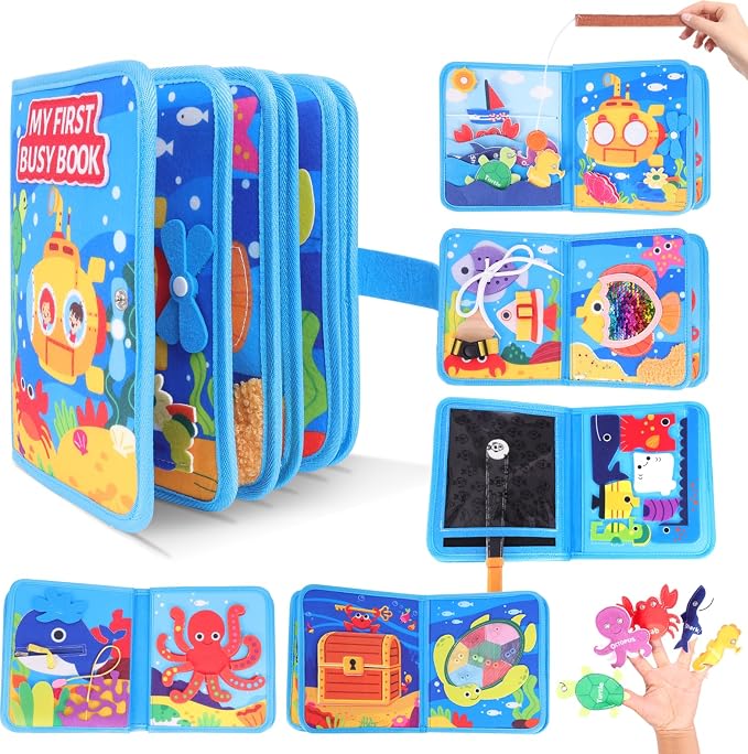 Ocean Busy Book for Toddlers 1-3 Montessori Toys Busy Board for 1 Year Old Boy Gifts Girl Toys Educational Learning Quiet Activity Books Toddler Easter Basket Stuffers Travel Toys Sea Animals