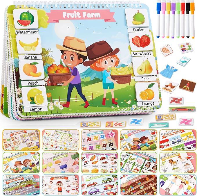 Toddler Activities Preschool Learning Busy Book - 29 Themes Binder Montessori Toys for Toddlers, Workbook Activity Autism Materials and Tracing Coloring