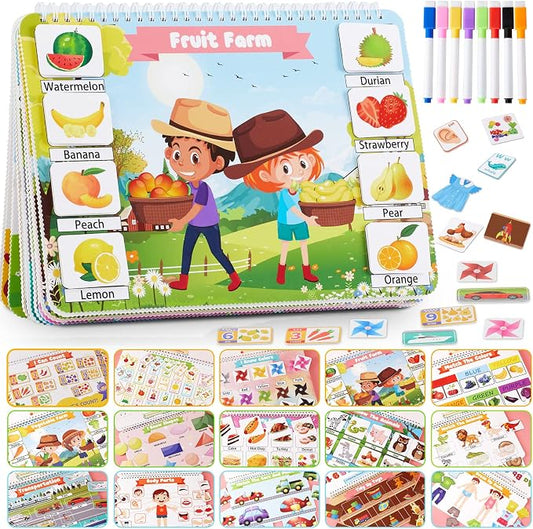Toddler Activities Preschool Learning Busy Book - 29 Themes Binder Montessori Toys for Toddlers, Workbook Activity Autism Materials and Tracing Coloring