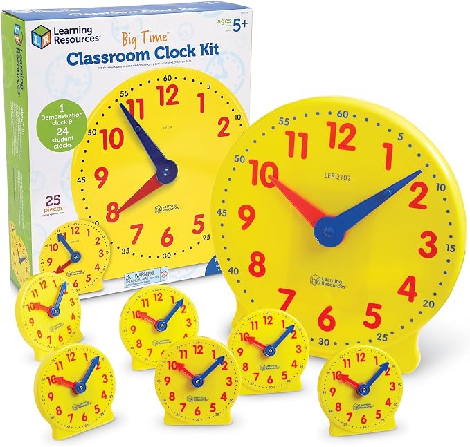 Learning Resources Classroom Clock Kit - Preschool Must Have, Teaching Time Activity , About Flash Time Cards, Montessori Toys, Math Manipulatives, Gifts for Boys and Girls, Toddler Activities
