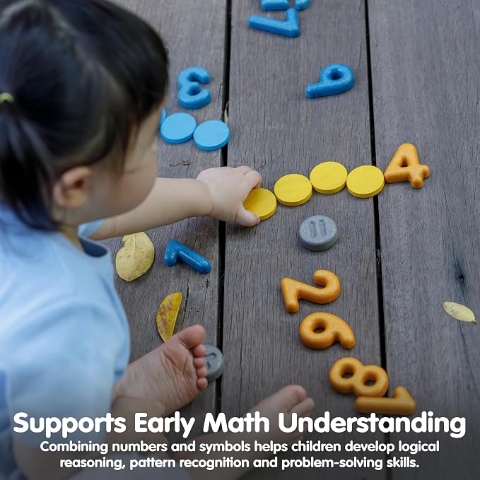 PlanToys® Numbers & Symbols Wooden Learning Set for Kids Ages 3+ Montessori | numbers symbols learning set, montessori counting addition subtraction, early math toy, ages 3+ educational, preschool kids g