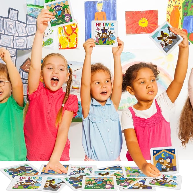 Cinrobiye 24 Pcs Christian Easter Coloring Jigsaw Craft Kit for Kids, DIY He is Risen Activity Set with 8 Designs, Religious Party Favors, Sunday School Classroom Art Projects