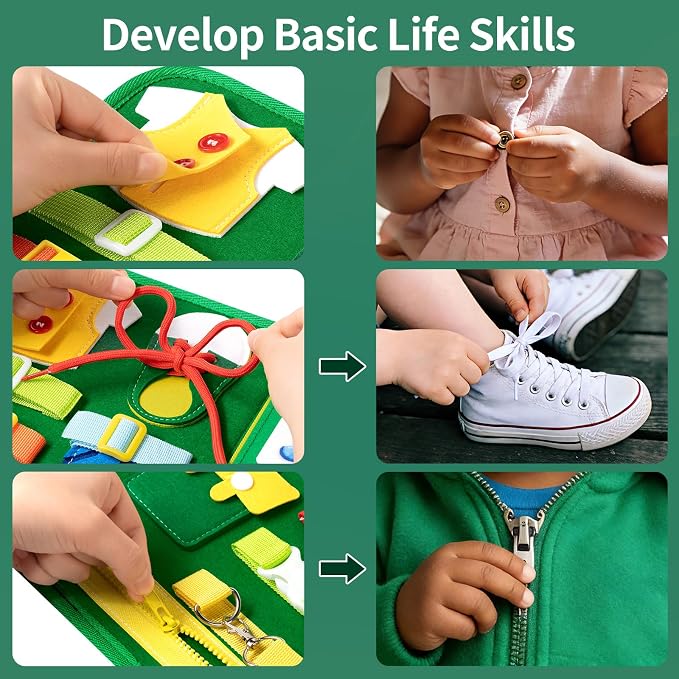 Toddler Busy Board Montessori Toys for Kids, Educational Learning Busy Book | 24 in 1 Toddlers Sensory Motor Skills Activity ,12-Page Quiet Travel Toy for Car Airplane, Boy Girl Birthday Gifts (Dinosaur)