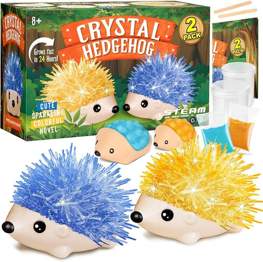Crystal Growing Kit - 2 Vibrant Hedgehogs Fast 24H, STEM Gift for Kids 6-12 | Grow 2 crystal hedgehogs in 24H. STEM science kit, educational DIY toy. Great birthday gift for boys & girls ages 7-10+