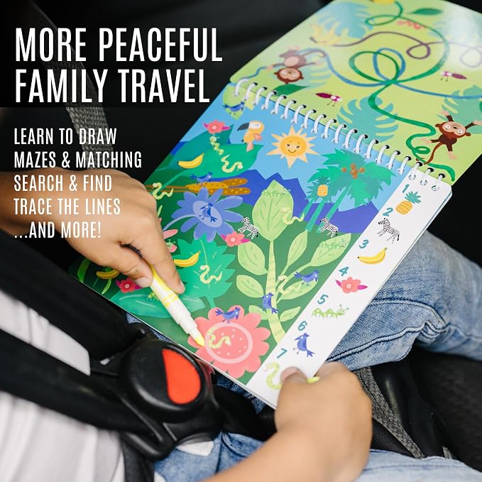Totebook Dry Erase Activity Book for Kids - 18 Erasable Learning Games with Markers & Reusable Stickers, Travel Activities for Ages 4-6, Fits Case (Jungle Theme)