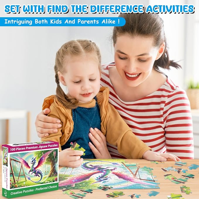 100 Piece Puzzles Rainbow Fly Dinosaur for Kids Girls Boys Ages 4-10 | Learning Educational Jigsaw Puzzles Toys with Full-size Poster, Holiday/ Birthday/Party/School Gifts for Children