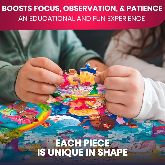 100 Piece Puzzles for Kids Ages 6-8 - 4 Jigsaw Kids Puzzles Ages 4-6 | Search and Find Unicorn Princess Mermaid Toys - Kids Puzzles Ages 8-10 - Educational Game Gift for Boys and Girls