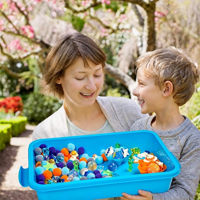 Cinrobiye 206 Pcs Outer Space Sensory Bin Fillers Set with Storage Box, Rocket Spaceship Astronaut Galaxy Accessories, Space Theme Activity Materials for Classroom, Home Projects, Picnic Sensory Bins