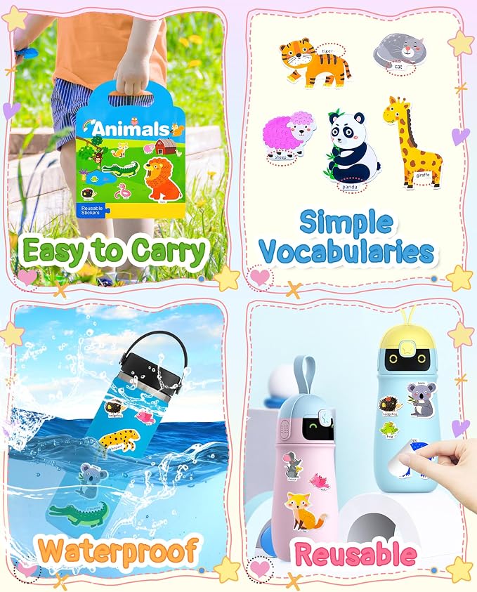 Benresive Reusable Sticker Book for Toddlers, Stickers for Kids, Travel Toy | Toddler Toys, Boys Girls Birthday Gifts, Airplane & Road Trip Essentials Kids, No Mess Waterproof Toddler Crafts Activities