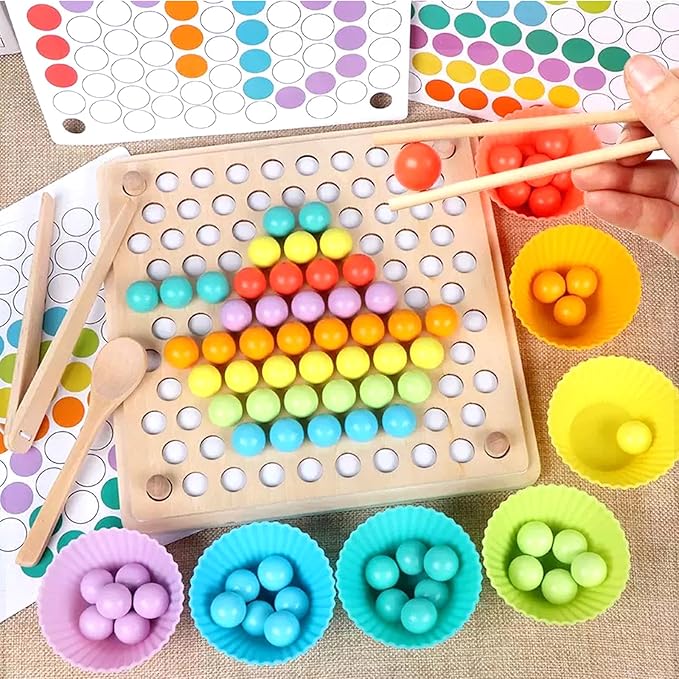 Montessori Toys for 3+ Year Olds – Wooden Preschool Learning Activity Board with 112 Beads, Fine Motor Skills Game for Toddlers, Color Sorting & Counting Math Toy, Educational Gift for Boys & Girls