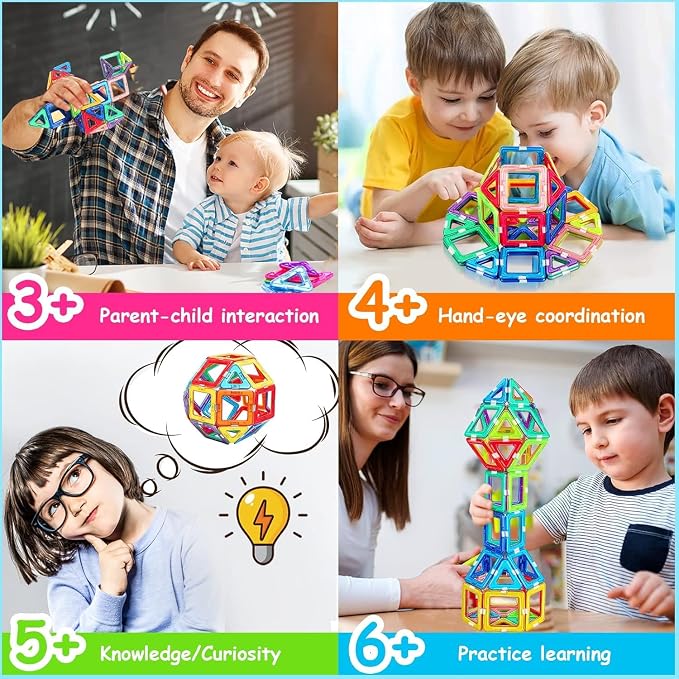 Magnetic Tiles for 3+ Year Old Boys Girls,Magnetic Building Blocks | Upgrade Magnet Building Blocks Set Educational STEM Toys Christmas Birthday Gift Toys for Kids Ages3 4 5 6 7 8+