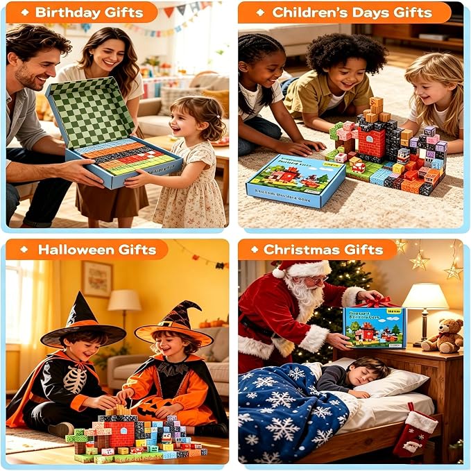 208PCS Magnetic Building Blocks Set for Kids Ages 3-8, 0.8in Magnetic Cubes STEM Construction Toy, 3D Magnet Building Blocks for Boys Girls, Birthday