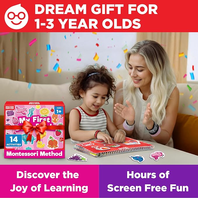 Doctor Jupiter My First Montessori Busy Book for Kids Ages 1-2-3 Year Old | Birthday Gift Ideas for Girls Ages 1,2,3, My First Montessori Busy Book, Toddler Learning Activities, Educational Travel Toy
