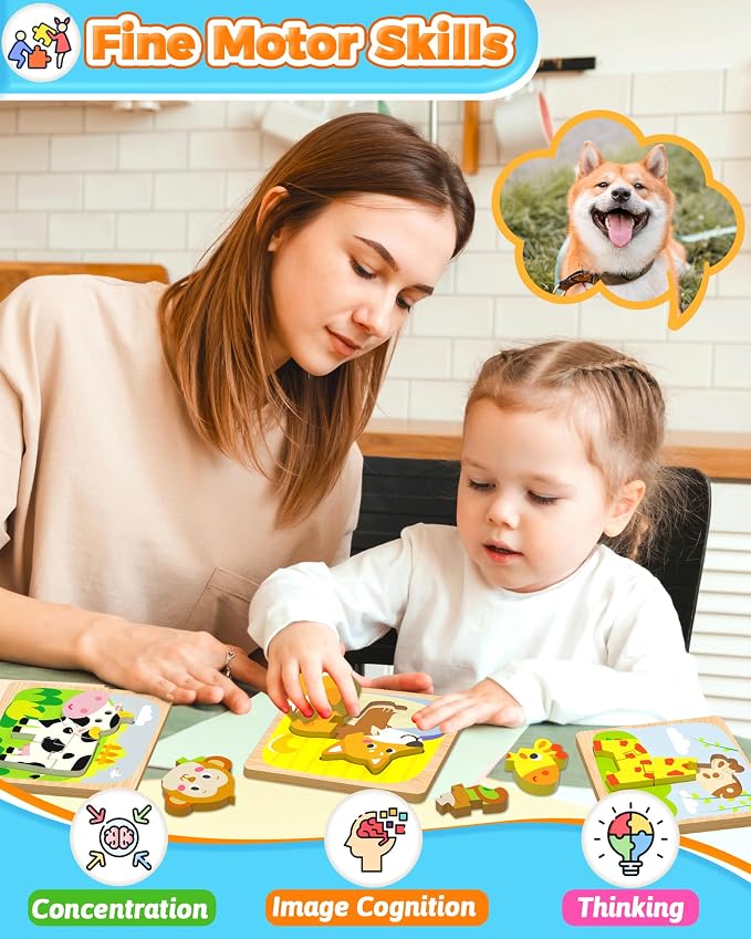 Benresive Wooden Toddler Puzzles, Montessori Toddler Toys for 1 2 Year Old | 12 Pcs Puzzles, 1 2 3 Year Old Girl Boy Great Gifts, Learning Educational Preschool Bolck Toys for 1 2 3 Year Old