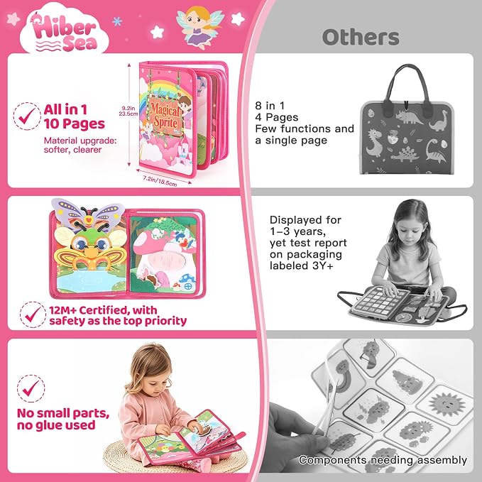 22 in 1 Busy Book for Toddlers 1-3, Sprite Montessori Toys for 1 Year Old with Fishing Game, Soft Sensory Toddler Busy Board, Airplane Travel Toys, Birthday Gifts for 1 2 Year 18 month Old Girl