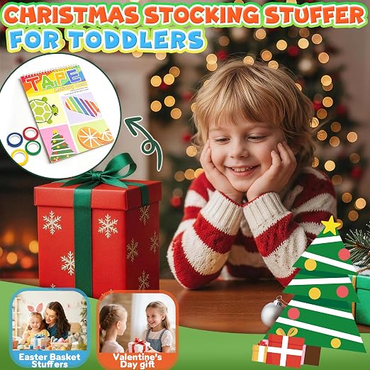 Kyerivs 2 Pack Tape Activity Books for Kids Ages 3-5 | Airplane Essential Travel Toys Road Trip Activities for Toddlers Quiet Toys for Kid Boy Christmas Stocking Stuffer Gift