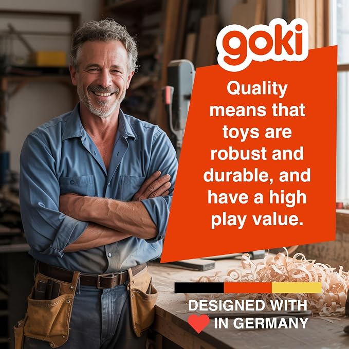 GOKI Wooden Peg Puzzle for Toddlers – Montessori Inspired Learning Toys for Toddlers I Farm Animals Knob Puzzle Ages 1+ Develops Fine Motor Skills and Shape Recognition I Designed with Love in Germany