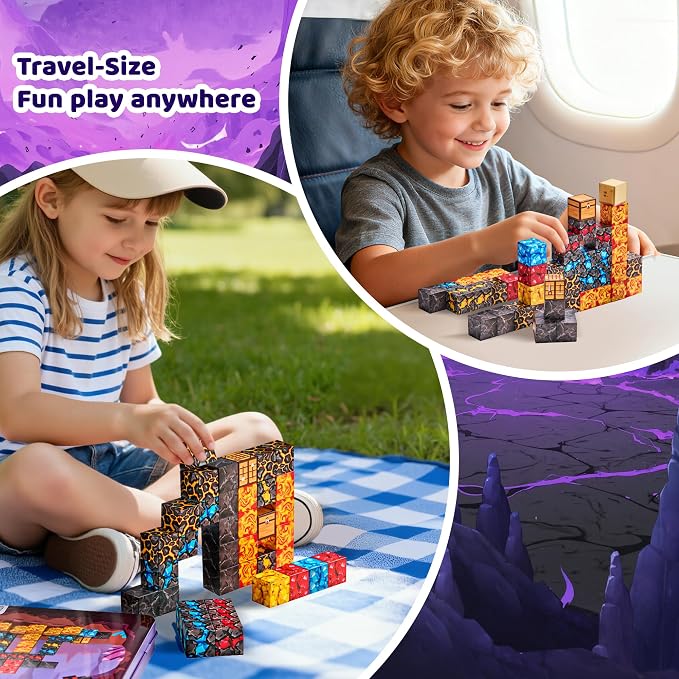 49PCS Magnetic Blocks with Iron Storage Box, Magnetic Cubes Tiles | STEM Educational Stacking Magnets Travel Toys for Kid Ages 3 4 5 6 7 8 9 10 11 Birthday Party Supplies Gifts for Boys Girls