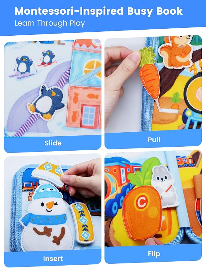 Montessori Busy Book for Toddlers 1-3, Felt Busy Board, Train Travel | Montessori toys, Fishing game, Travel Toys, Fine motor, Independent quiet play, Soft felt, Boy Girl gift, CPC 12m+