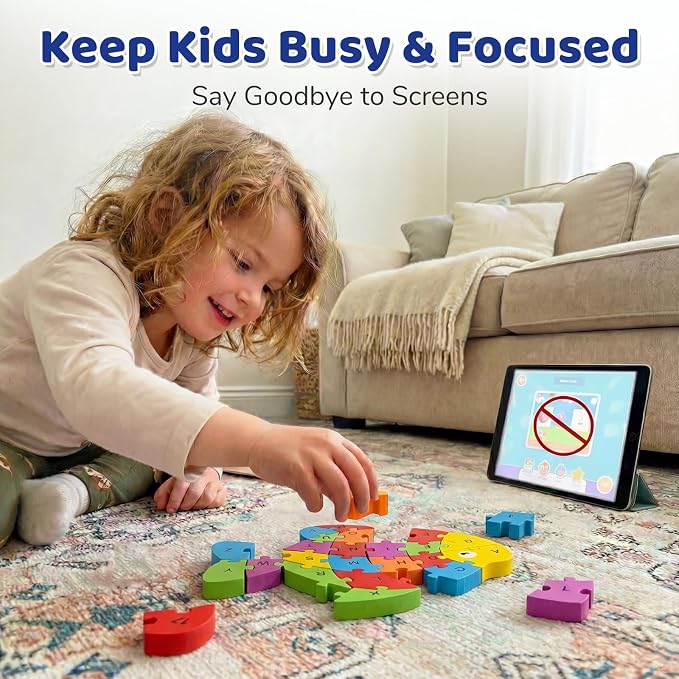 LovesTown Puzzle for Kids, Wooden, 3D Goldfish Shape | for Ages 3-5, Double-Sided, Alphabet Recognition, Number Counting, Fine Motor Skills, Montessori Educational Gifts