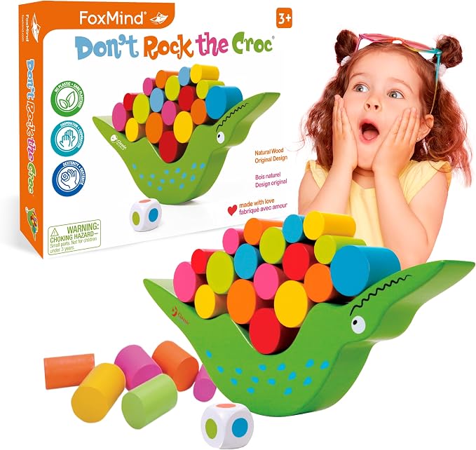 FoxMind Games Don't Rock The Croc, Toddler Boy Girl Games, Kids Games 3-5, Multiplayer 3 Year Old Board Games for Family Fun