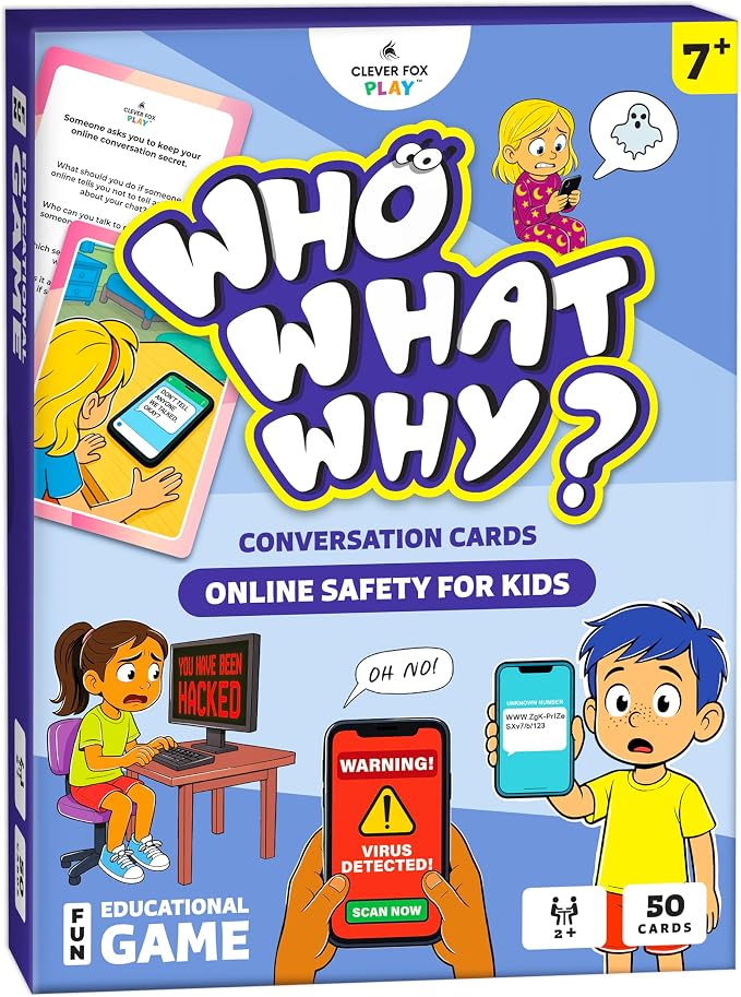 Who What Why Online Safety Conversation Cards for Kids, SEL Game | Cybersecurity, digital awareness, emotional regulation, social skills, speech therapy, online habits, classroom and home use
