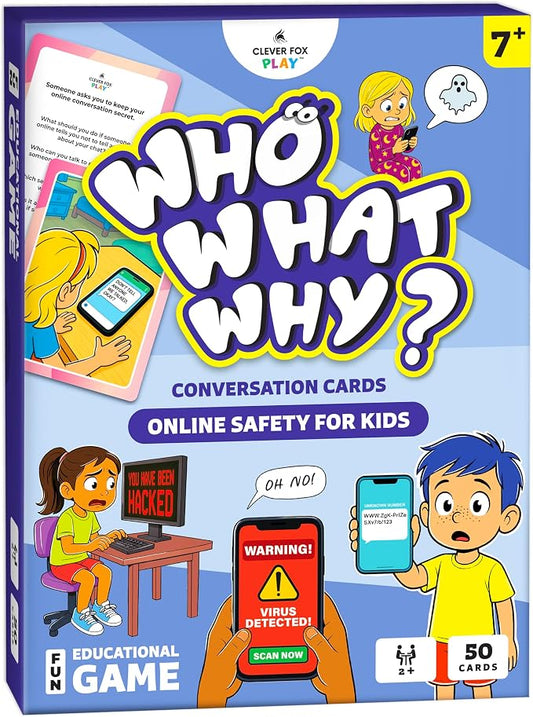 Who What Why Online Safety Conversation Cards for Kids, SEL Game | Cybersecurity, digital awareness, emotional regulation, social skills, speech therapy, online habits, classroom and home use