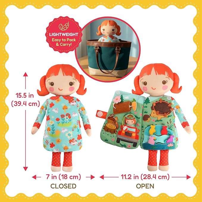 Poppy the Forest Ranger – 2-in-1 Soft Activity Doll & Busy Book | Screen-Free Travel Plush Toy with Tethered Pieces for Toddlers and Preschoolers ages 1–4 by Aleni Brands