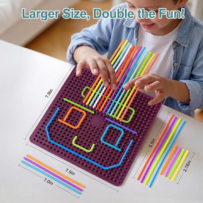 Large Sensory Activity Board, Silicone Fidget Toy for Autism, ADHD & Stress Relief, Double-Sided Quiet Montessori Fine Motor Skills Toy Gift for 3+ Kids, Adults with 36 Strips Portable Bag (Berry)