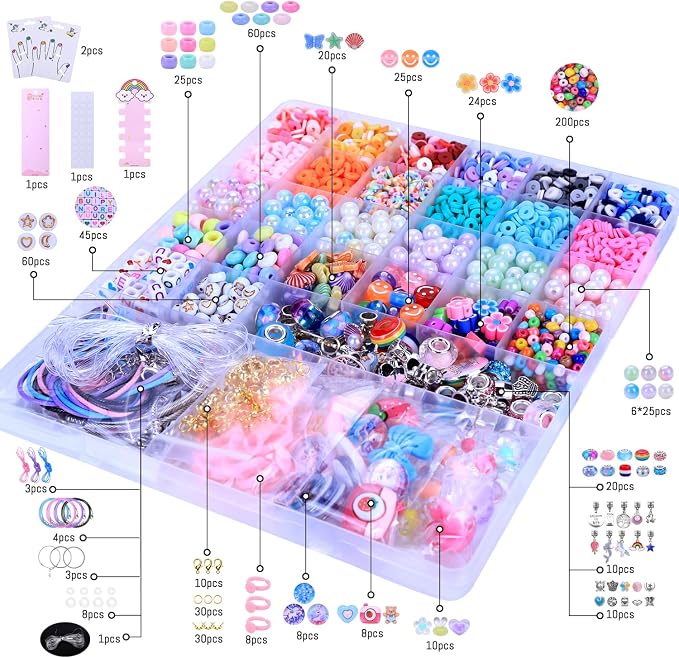 AIPRIDY 3200 Pieces Girls Toys Bracelet Making Kit, Unicorn/Mermaid Clay Beads Jewelry Activity Kit, DIY Crafts Birthday Christmas Gifts for Girls Ages 5 6 7 8 9 10 11 12 Years Old (Light Pink)