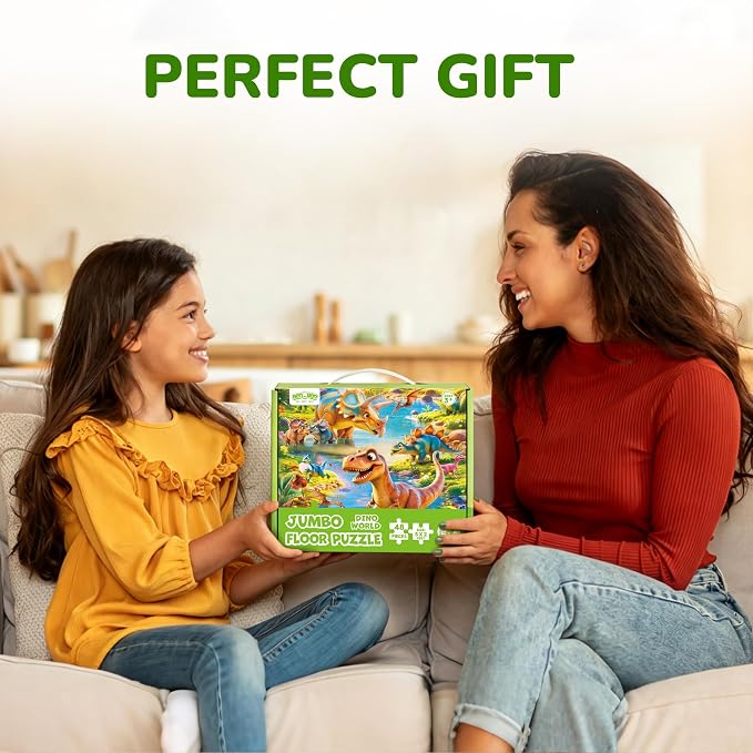 BenBen Floor Puzzles for Kids Ages 4–6, 2 x 3 Feet Jumbo Dinosaur Puzzle | 48 Pieces Extra Thick Large Piece Jigsaw Puzzle for Toddlers, Preschool Educational Toy with Storage Box for Girls Boys
