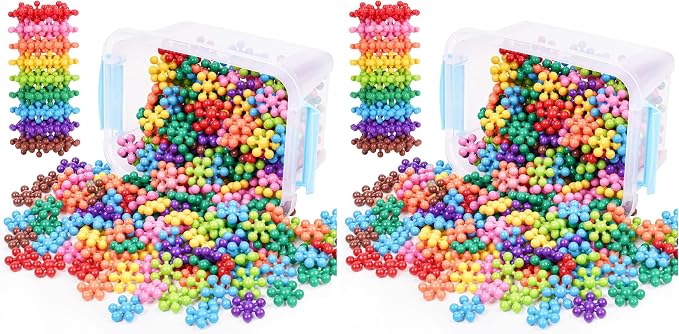 Building Blocks Educational Toy - 300PCS Snowflake Stem Construction Set for Kids 3+, Safe Non-Toxic Storage Case, Learning Gifts for Boys Girls, Multi-Color (Pack of 2)