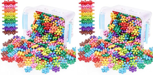 Building Blocks Educational Toy - 300PCS Snowflake Stem Construction Set for Kids 3+, Safe Non-Toxic Storage Case, Learning Gifts for Boys Girls, Multi-Color (Pack of 2)