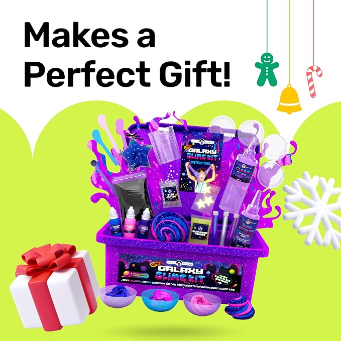 Original Stationery Mini Galaxy Slime Kit for Girls & Boys Ages 7–12, DIY Glow-in-The-Dark Slime Set with Glitter, Fun Space Craft Toy for Creative Play, Birthday Gift for Kids