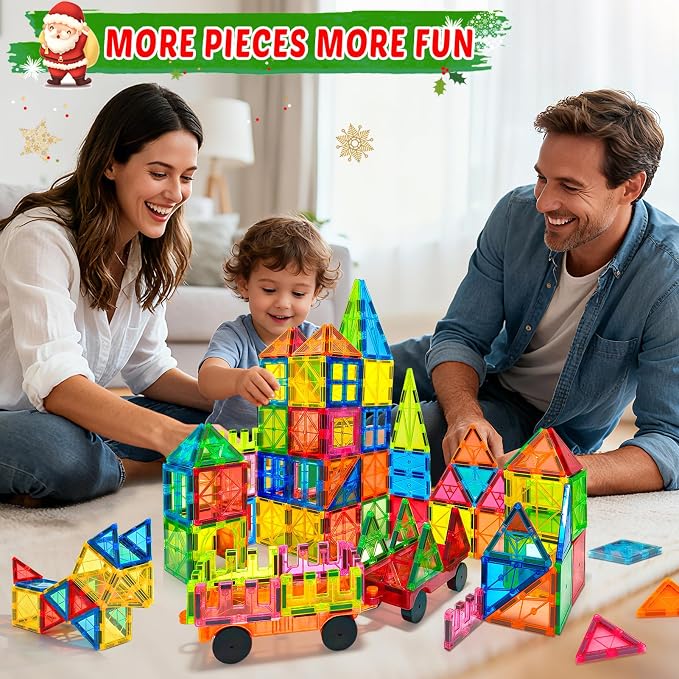 NVHH 100PCS Magnetic Tiles Blocks for Kids Ages 3-5 4-8 STEM Learning Toys | Educational Preschool Magnet Building Toys for Toddlers,Christmas Birthday Gifts for 3 4 5 6 7 8+ Year Old Boys Girls