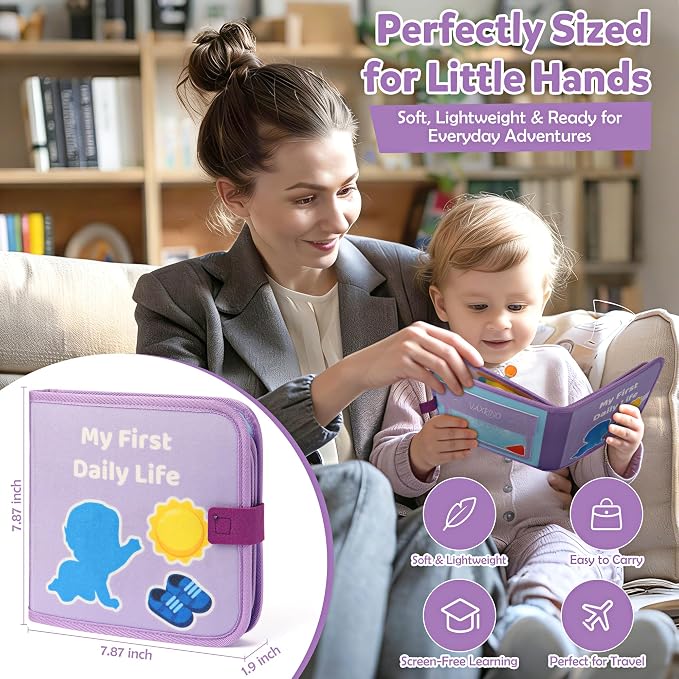 Busy Book for Toddlers 1-3,Montessori Daily Life Felt Activity Book | Practice dressing, eating, hand washing, brushing teeth, bath time and bedtime through 8 interactive felt activities.