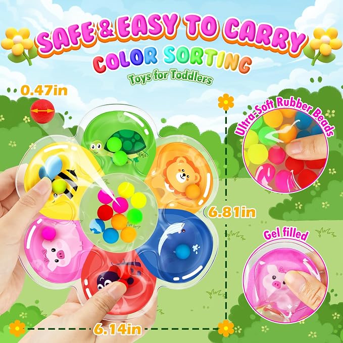 Color Sorting Sensory Toys for Toddlers & Kids, Preschool Fine Motor Skills for Autism, Fidget Color Matching Travel Toys, Calm Down Toy, Birthday Gifts for Boys & Girls
