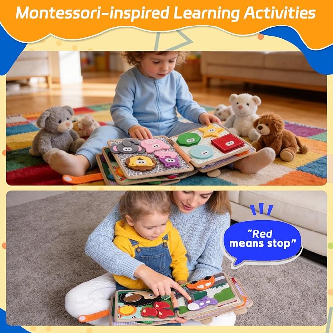 Giraffe Busy Book for Toddlers 1-3, Montessori Toys Toddler Busy Board for 1 Year Old, Felt Quiet Book Sensory Learning Activity Books, Airplane Car Travel Toys, Gifts for Boys Girls 1+