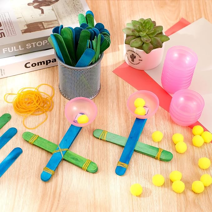 Foilswirl 36 Sets Stem Catapult Building Kit DIY Stick Catapults Craft Kits for Kids Classroom Educational and Learning Activities Camp Crafts Supplies(Light Color)