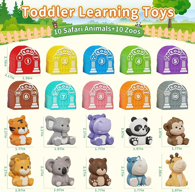 Learning Toy for Toddlers 1 2 3 Year Old, Montessori Educational Counting, Matching & Sorting Sensory Toys, 10 Safari Animals & 10 Zoos, Birthday Easter Gift for Baby Boy Girl Age 12-18 Months | 10 Zoo Animal Toys & 10 Barns, Counting, Matching & Sorti...