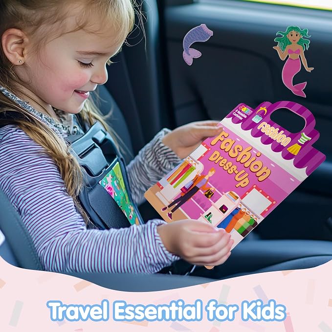 JOYIN 3-Pack Dress-Up Reusable Sticker Book for Toddlers, 3D Sticker Book for Kids 3 4 5, Travel Essentials, Airplane Activity Toys, Crafts Gifts, Birthday Gifts - Fashion, Mermaid, Princess